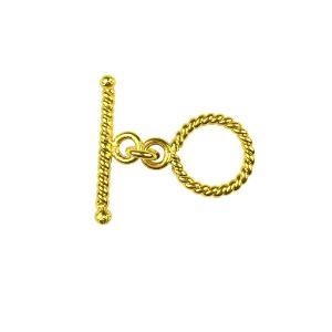 Handmade 18K gold overlay toggle clasp with polished rope-style ring and twisted bar, crafted in India for bracelets and necklaces