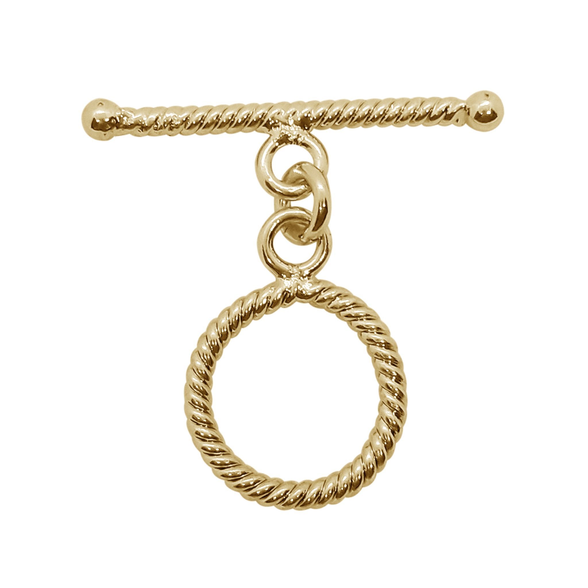 Handmade 18K gold plated rope toggle clasp with polished finish, crafted in India for bracelets and necklaces