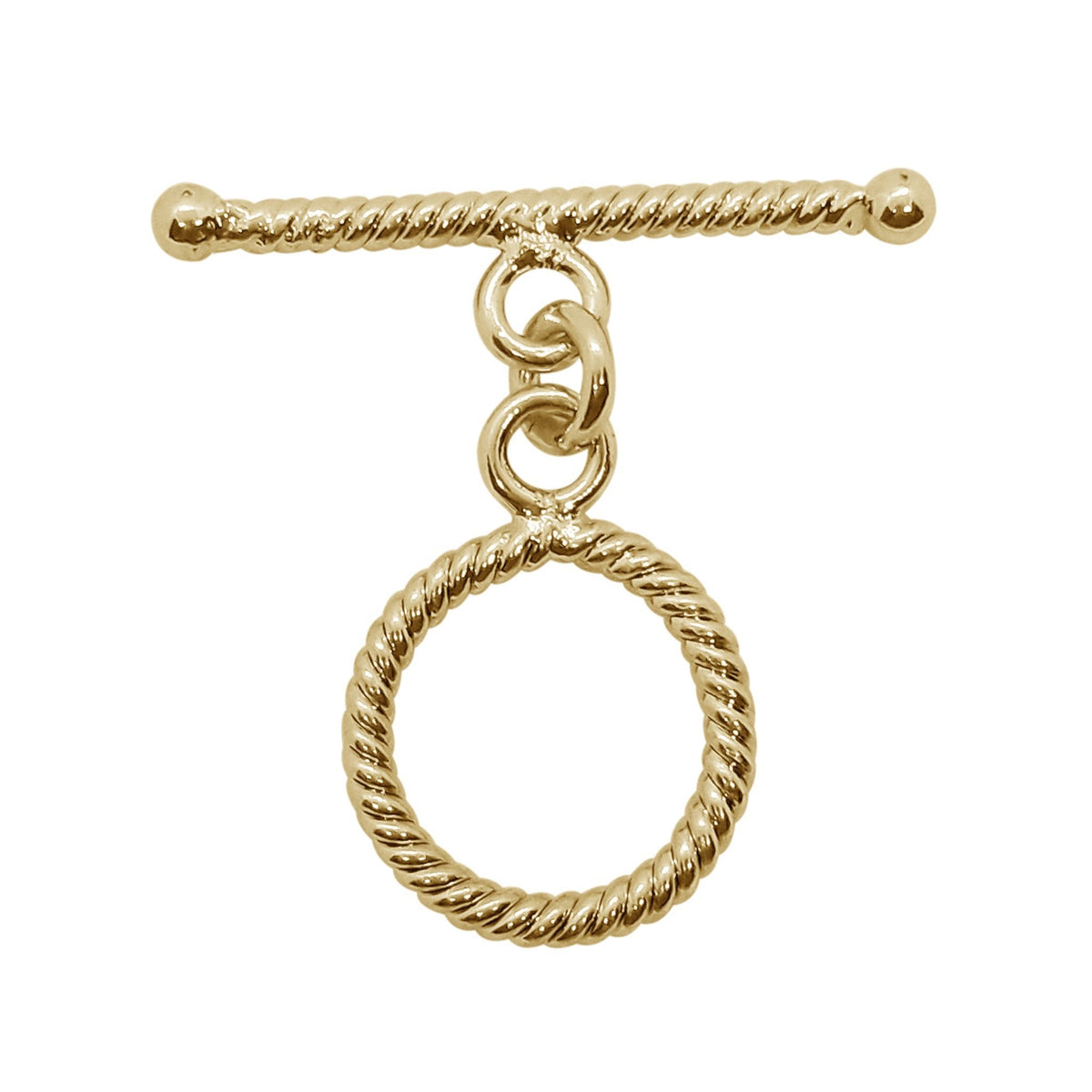 Handmade 18K gold plated rope toggle clasp with polished finish, crafted in India for bracelets and necklaces