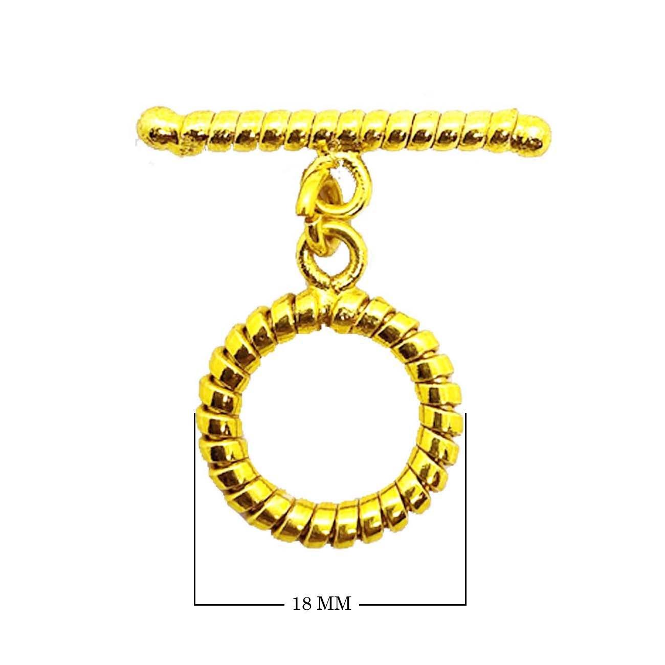 Handmade 18K gold plated grooved toggle clasp with polished finish, crafted in India for bracelets and necklaces