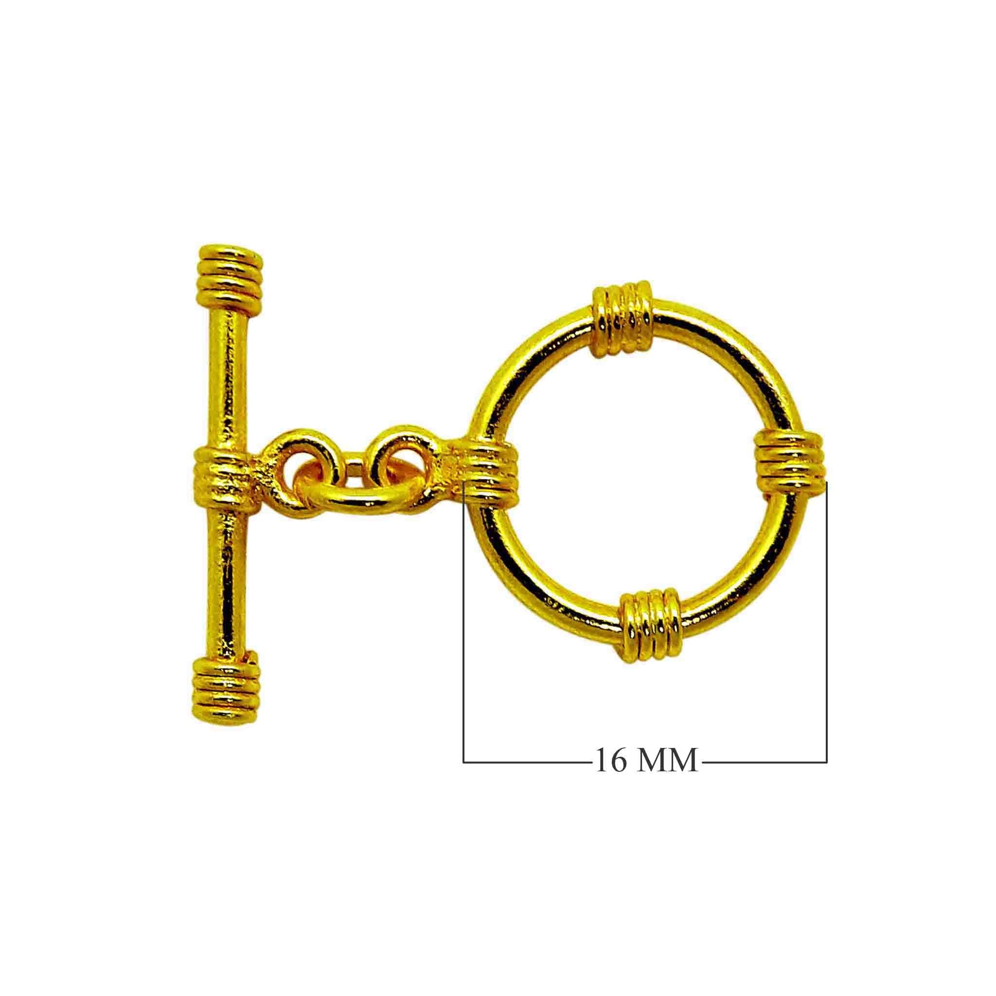 Handmade 18K gold overlay toggle clasp with polished four-band ring and bar, crafted in India for bracelets and necklaces