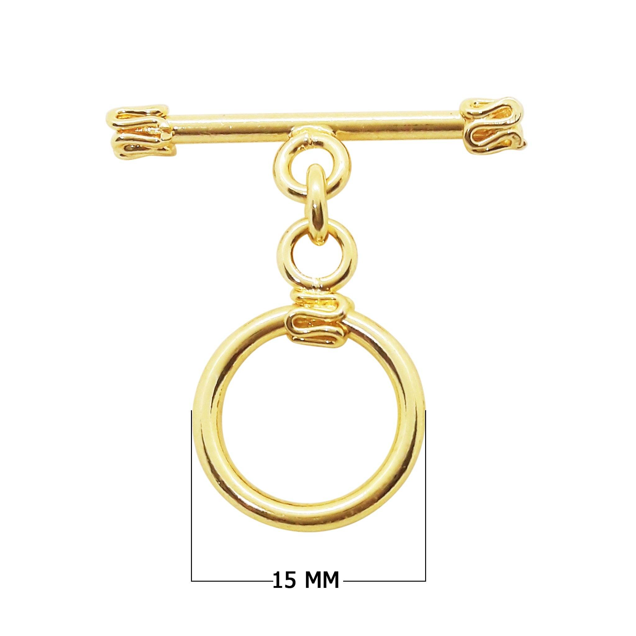 Classic 18K Gold Overlay Toggle Clasp with polished ring and decorative bar, handcrafted in India for retail jewelry use