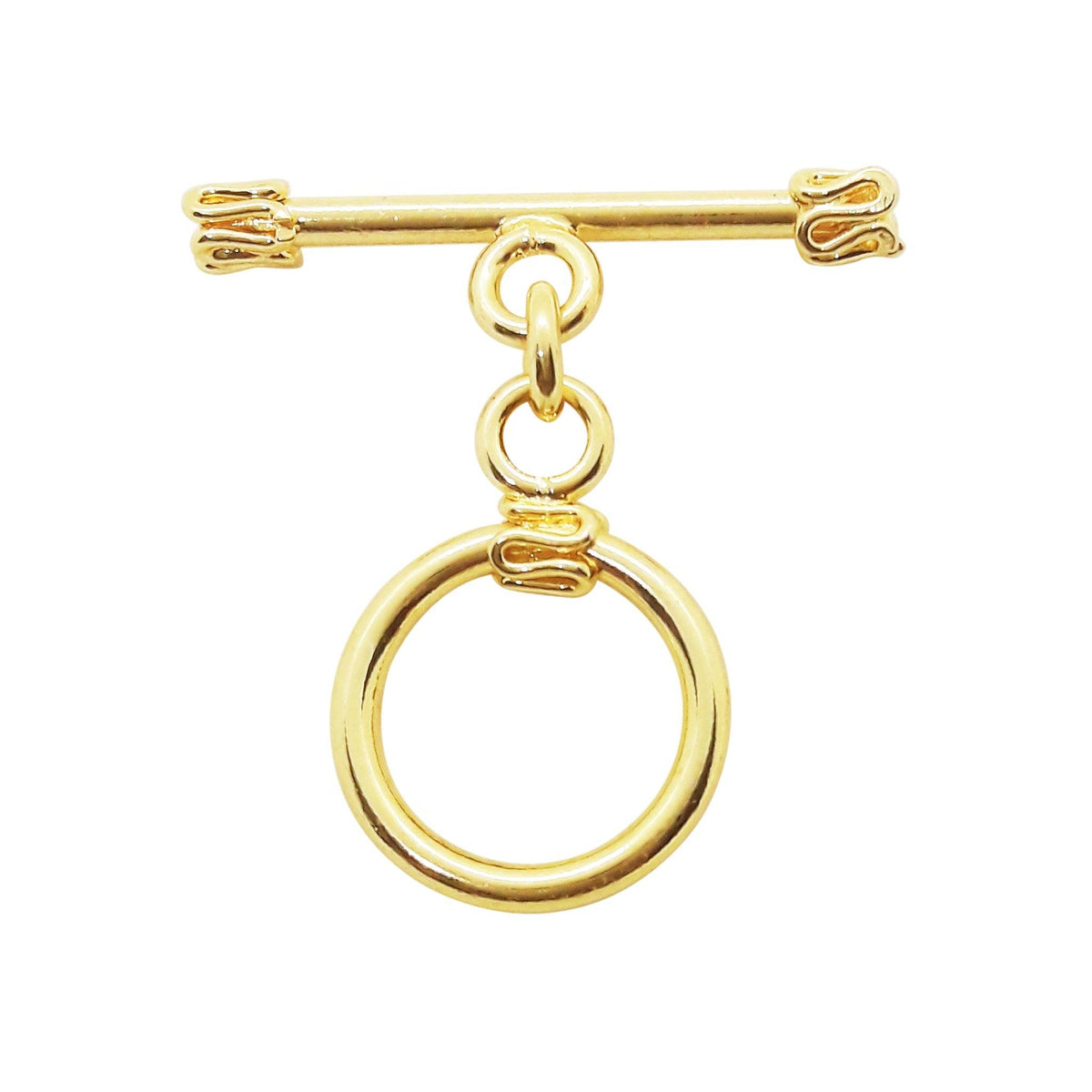 Classic 18K Gold Overlay Toggle Clasp with polished ring and decorative bar, handcrafted in India for retail jewelry use