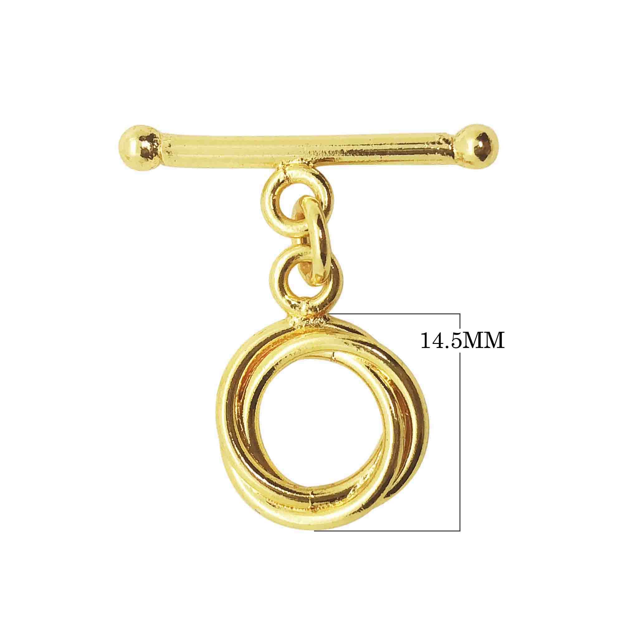 Elegant 18K Gold Overlay Double Ring Toggle Clasp with polished rings and bar, handcrafted in India for retail jewelry use