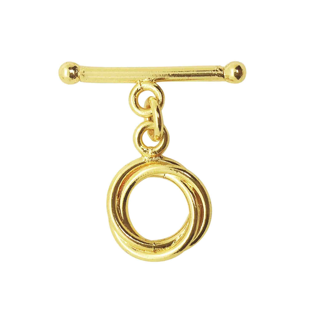 Elegant 18K Gold Overlay Double Ring Toggle Clasp with polished rings and bar, handcrafted in India for retail jewelry use