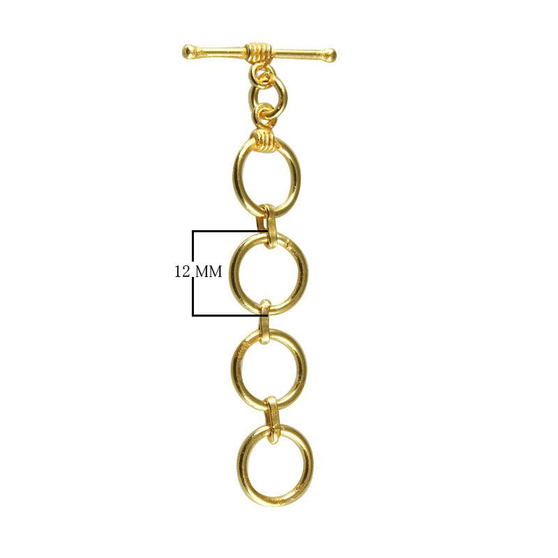 Stylish 18K Gold Overlay Multi-Ring Toggle Clasp with polished bar and interlinked rings, handcrafted in India for retail jewelry use