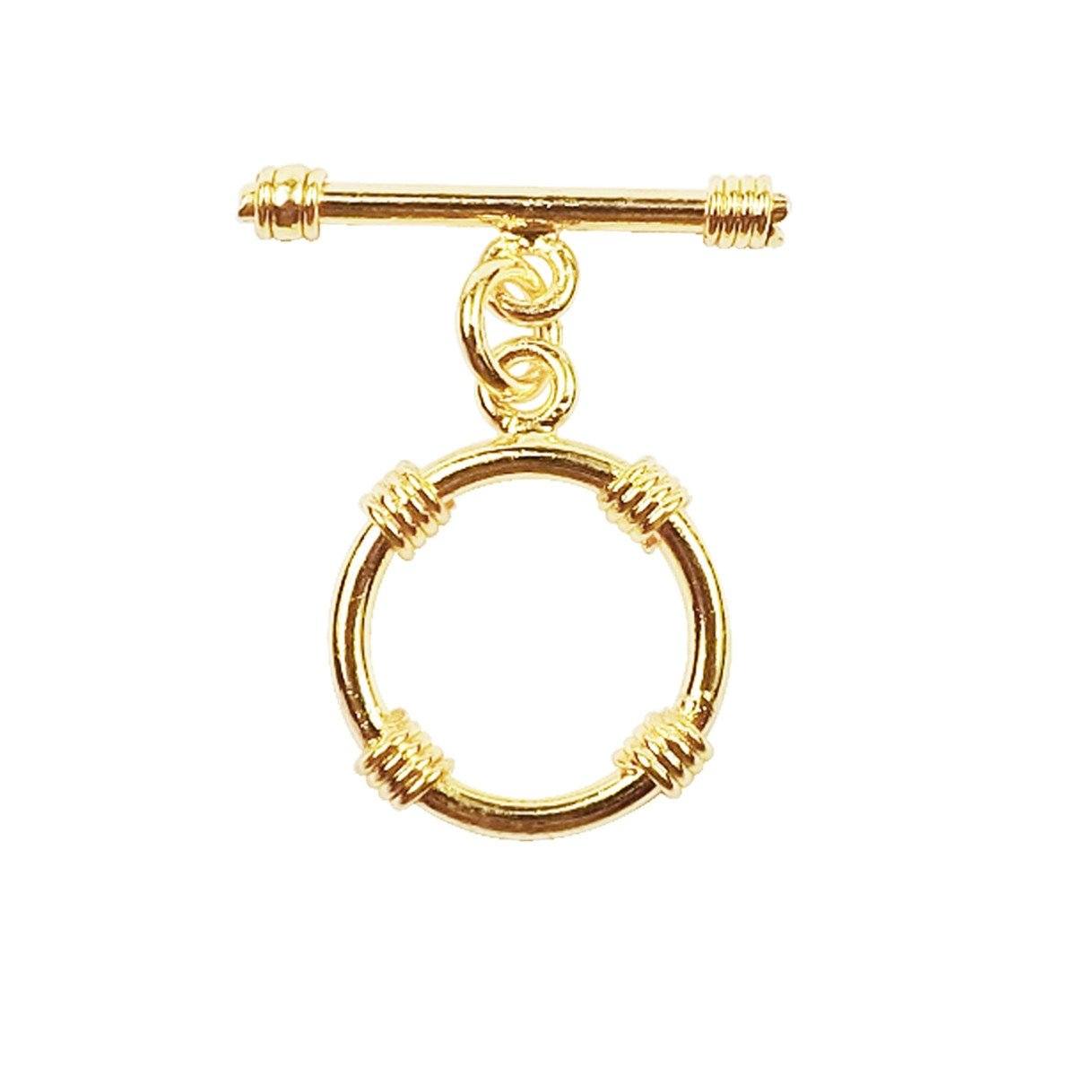Elegant 18K Gold Overlay Wire-Wrapped Toggle Clasp with polished bar and textured ring, handcrafted in India for retail jewelry use