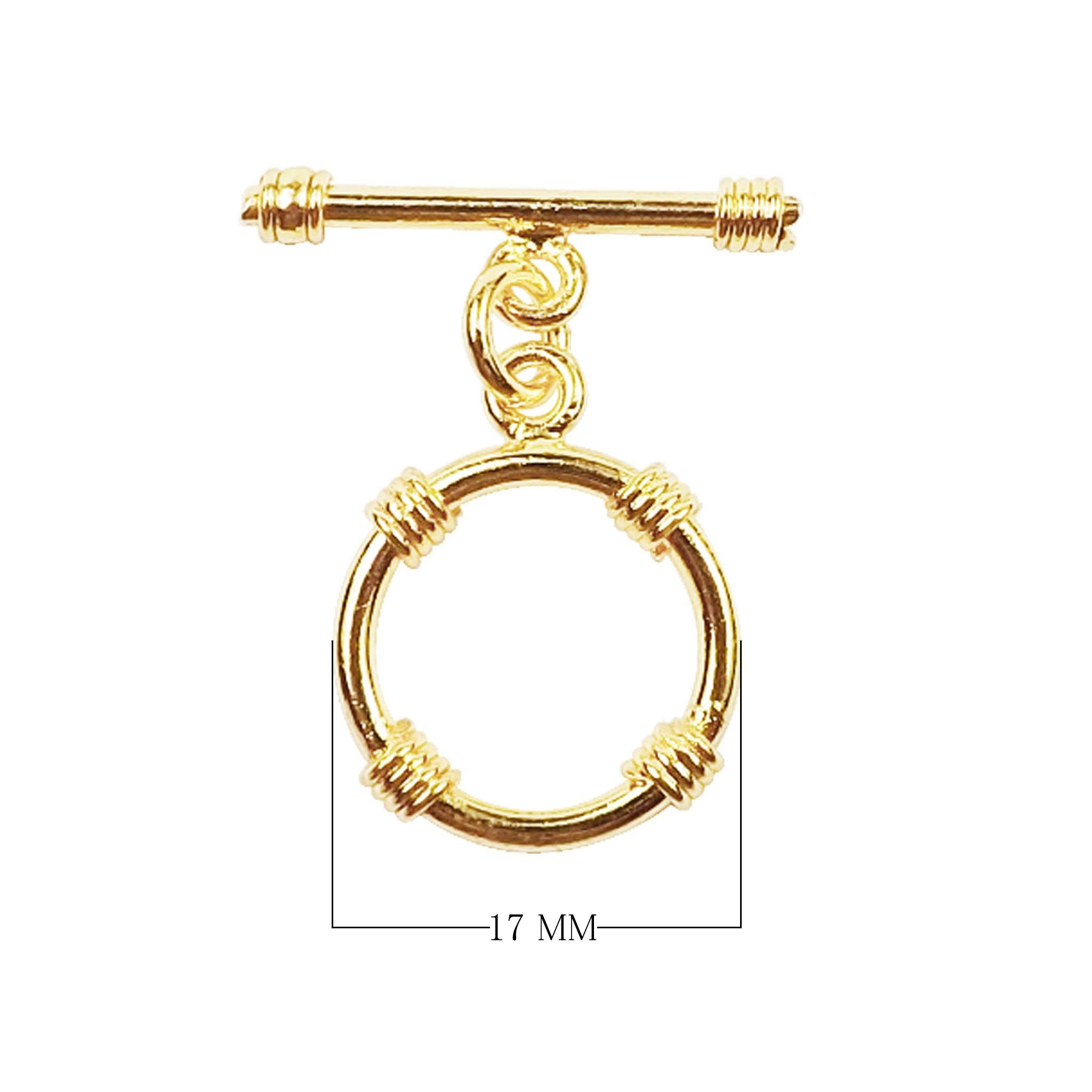 Elegant 18K Gold Overlay Wire-Wrapped Toggle Clasp with polished bar and textured ring, handcrafted in India for retail jewelry use