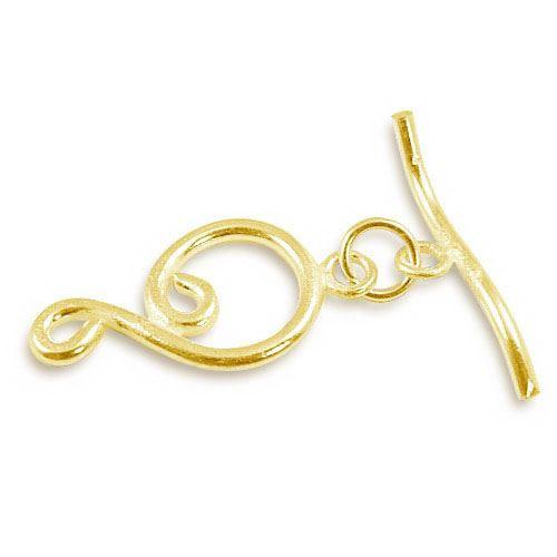 Handmade 18K Gold Overlay Swirl Toggle Clasp with polished finish for necklaces and bracelets