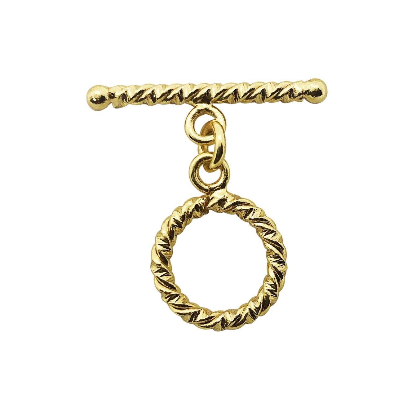 Handmade 18K Gold Overlay Rope Toggle Clasp with polished finish for necklaces and bracelets