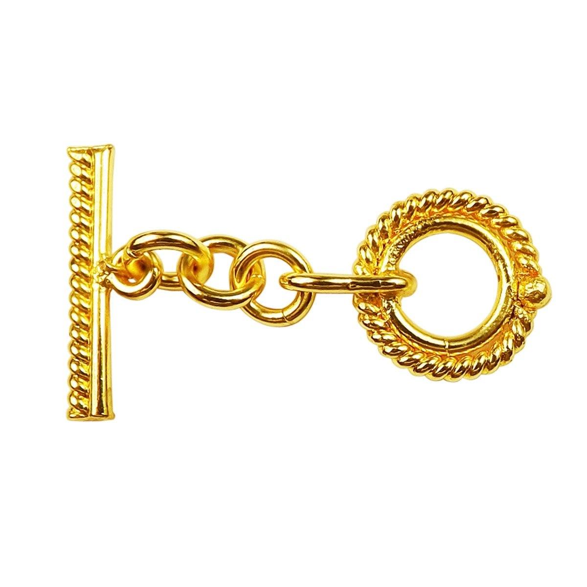 Handmade 18K Gold Overlay Rope Chain Toggle Clasp with polished golden finish for necklaces and bracelets