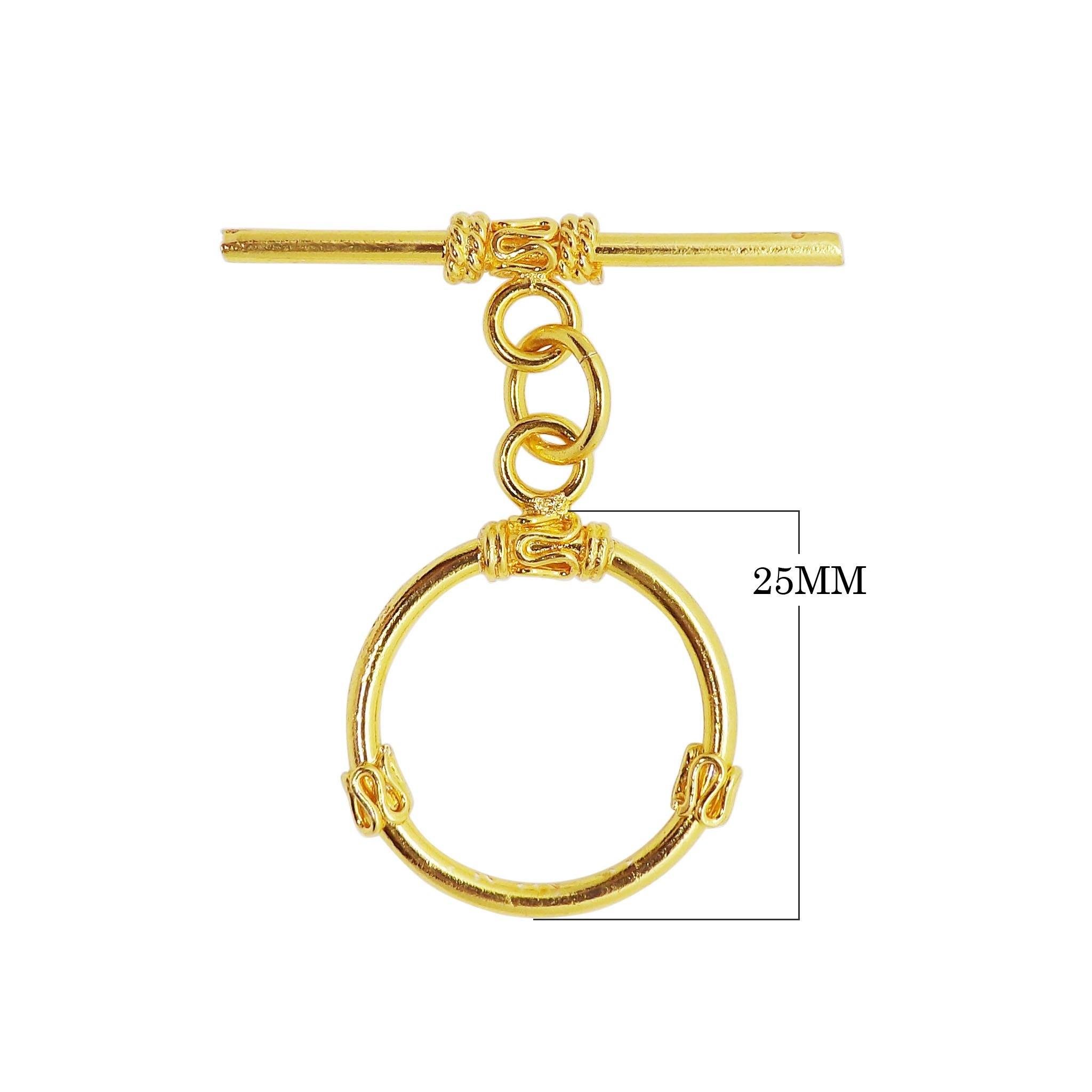 Handmade 18K Gold Overlay Decorative Wire Toggle Clasp with polished golden finish for necklaces and bracelets
