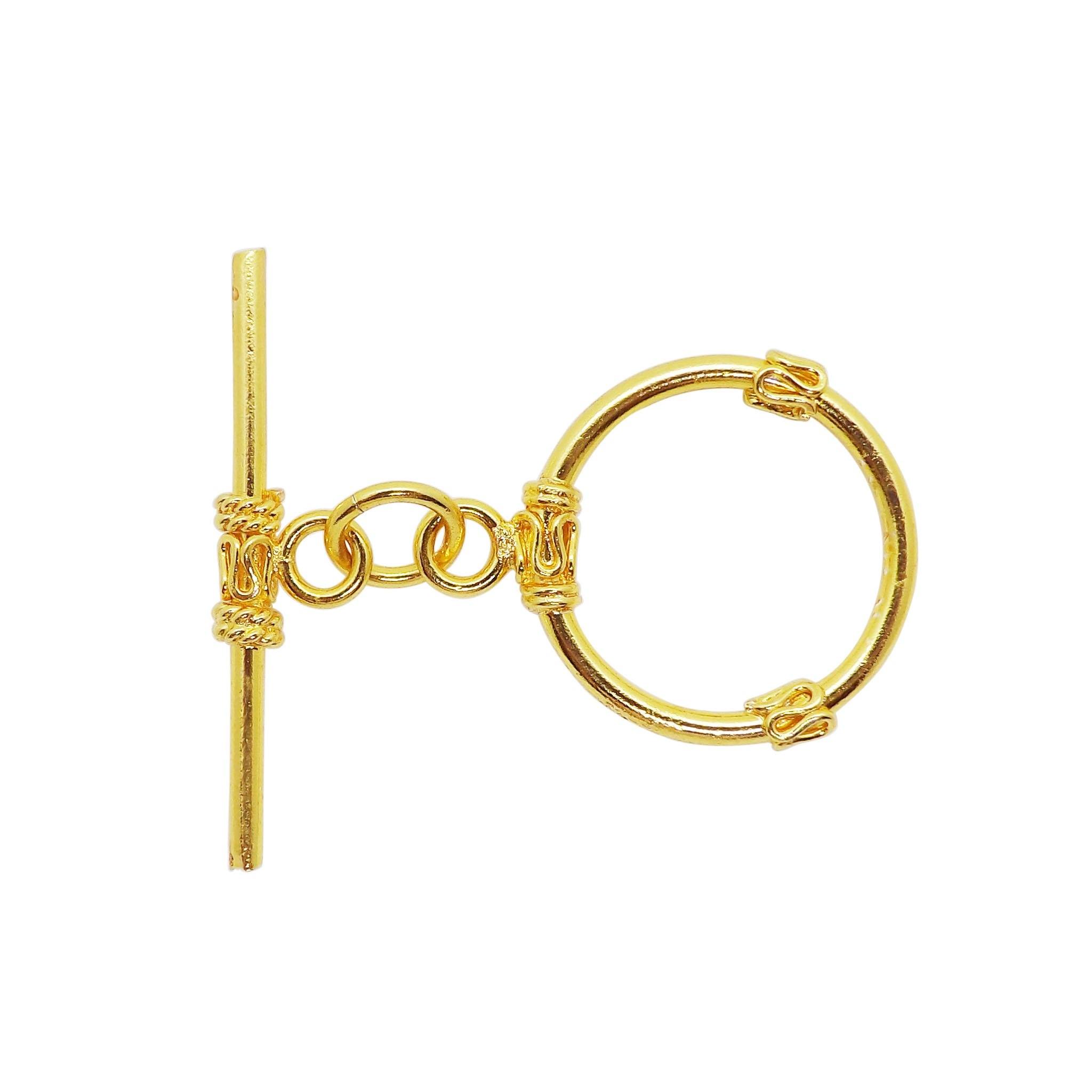 Handmade 18K Gold Overlay Decorative Wire Toggle Clasp with polished golden finish for necklaces and bracelets