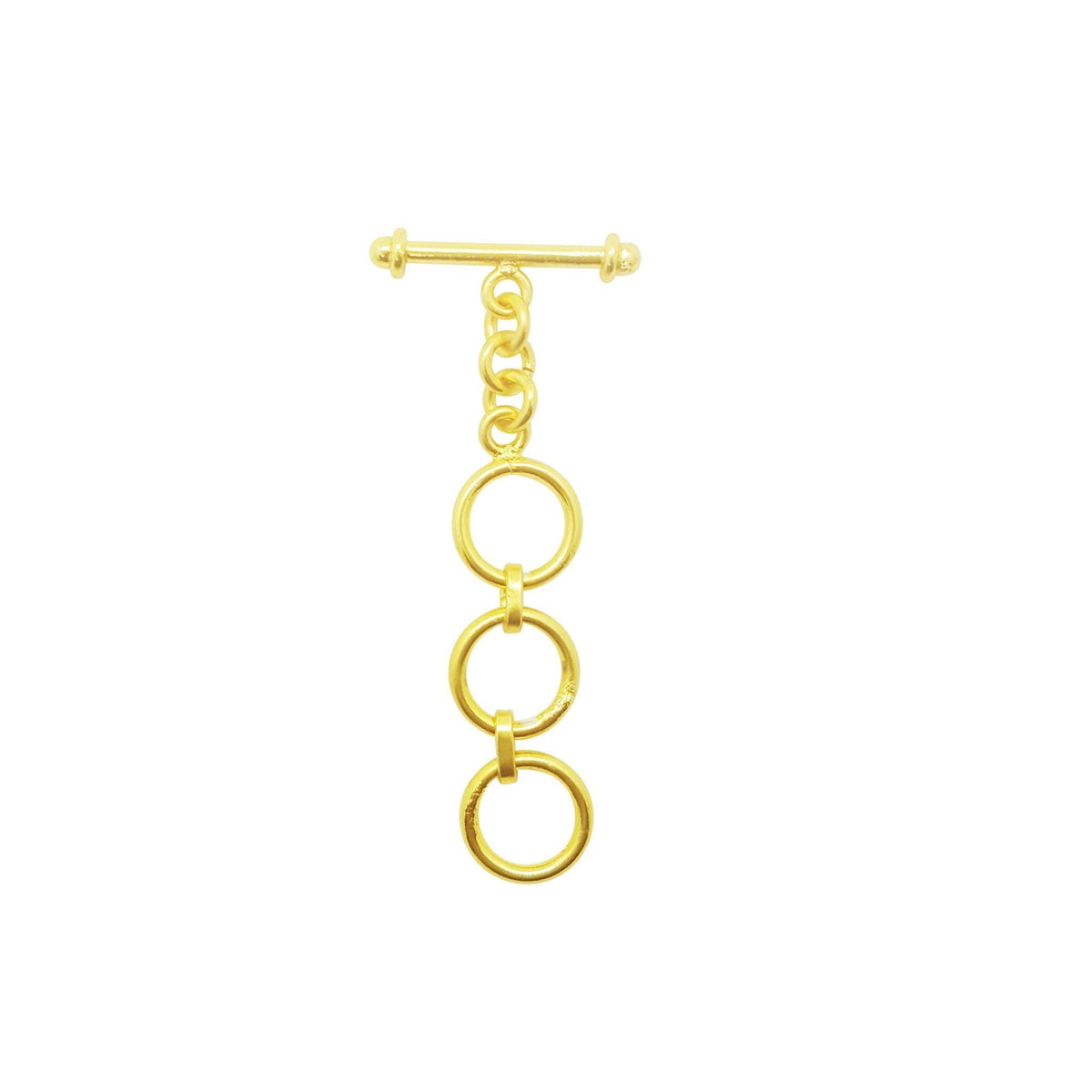 Handmade 18K Gold Overlay Triple Ring Toggle Clasp with polished golden finish for necklaces and bracelets
