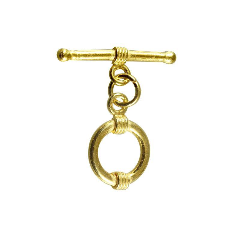 Handmade 18K Gold Overlay Double Wire Toggle Clasp with polished golden finish for necklaces and bracelets