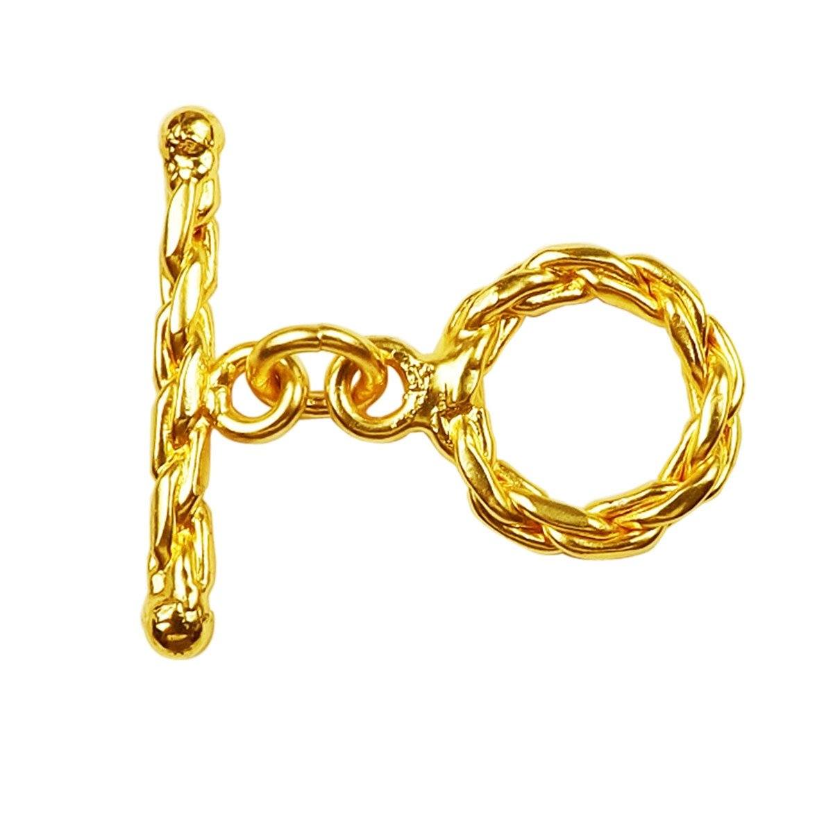 Handmade 18K Gold Overlay Braided Toggle Clasp with polished golden finish for necklaces and bracelets