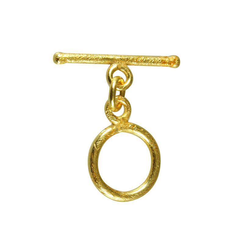 Handmade 18K Gold Overlay Textured Toggle Clasp with polished golden finish for necklaces and bracelets