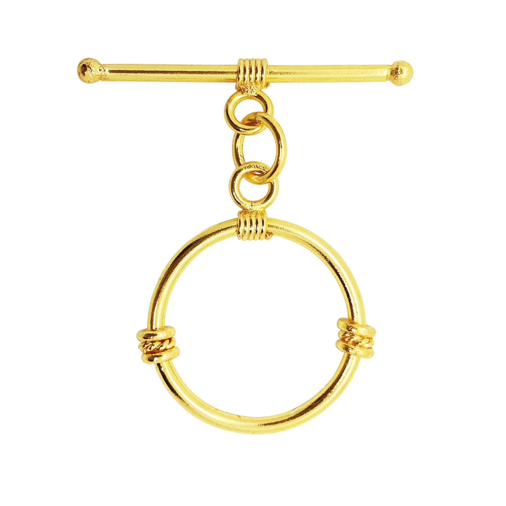 Handmade 18K Gold Overlay Toggle Clasp with polished round loop and wire detailing for necklaces and bracelets