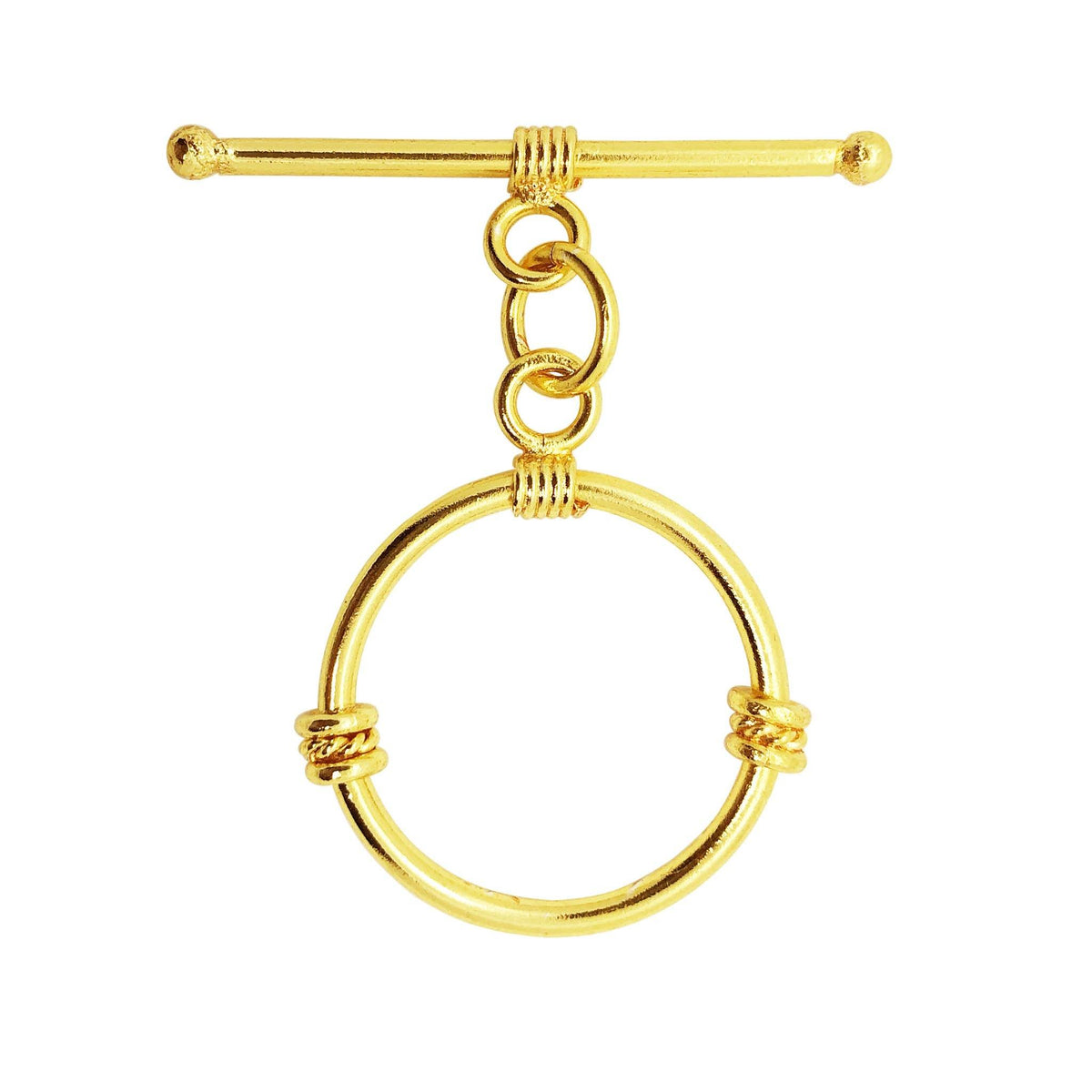 Handmade 18K Gold Overlay Toggle Clasp with polished round loop and wire detailing for necklaces and bracelets