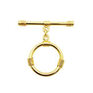 Handmade 18K Gold Overlay Wire-Wrapped Toggle Clasp with polished golden finish for necklaces and bracelets