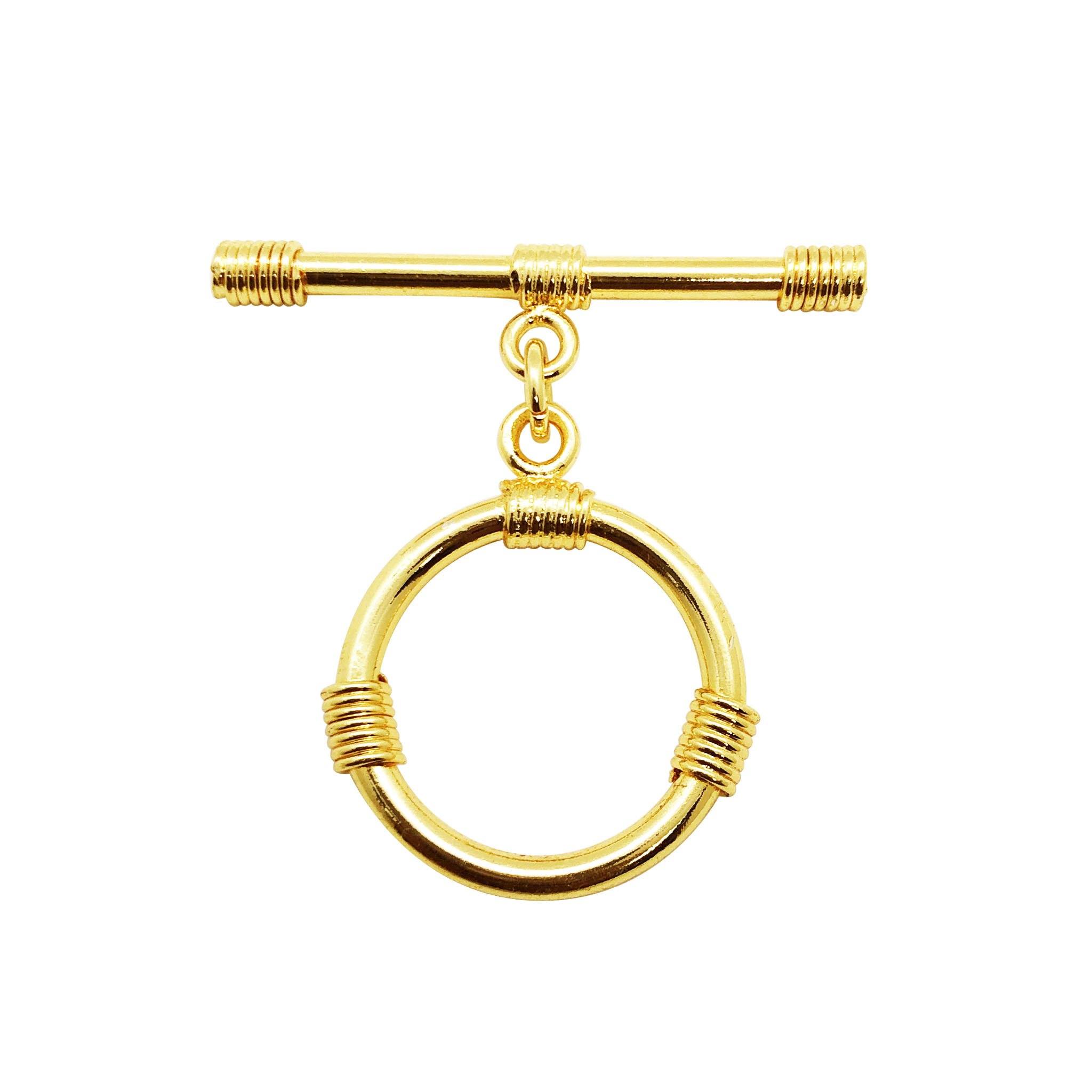 Handmade 18K Gold Overlay Wire-Wrapped Toggle Clasp with polished golden finish for necklaces and bracelets