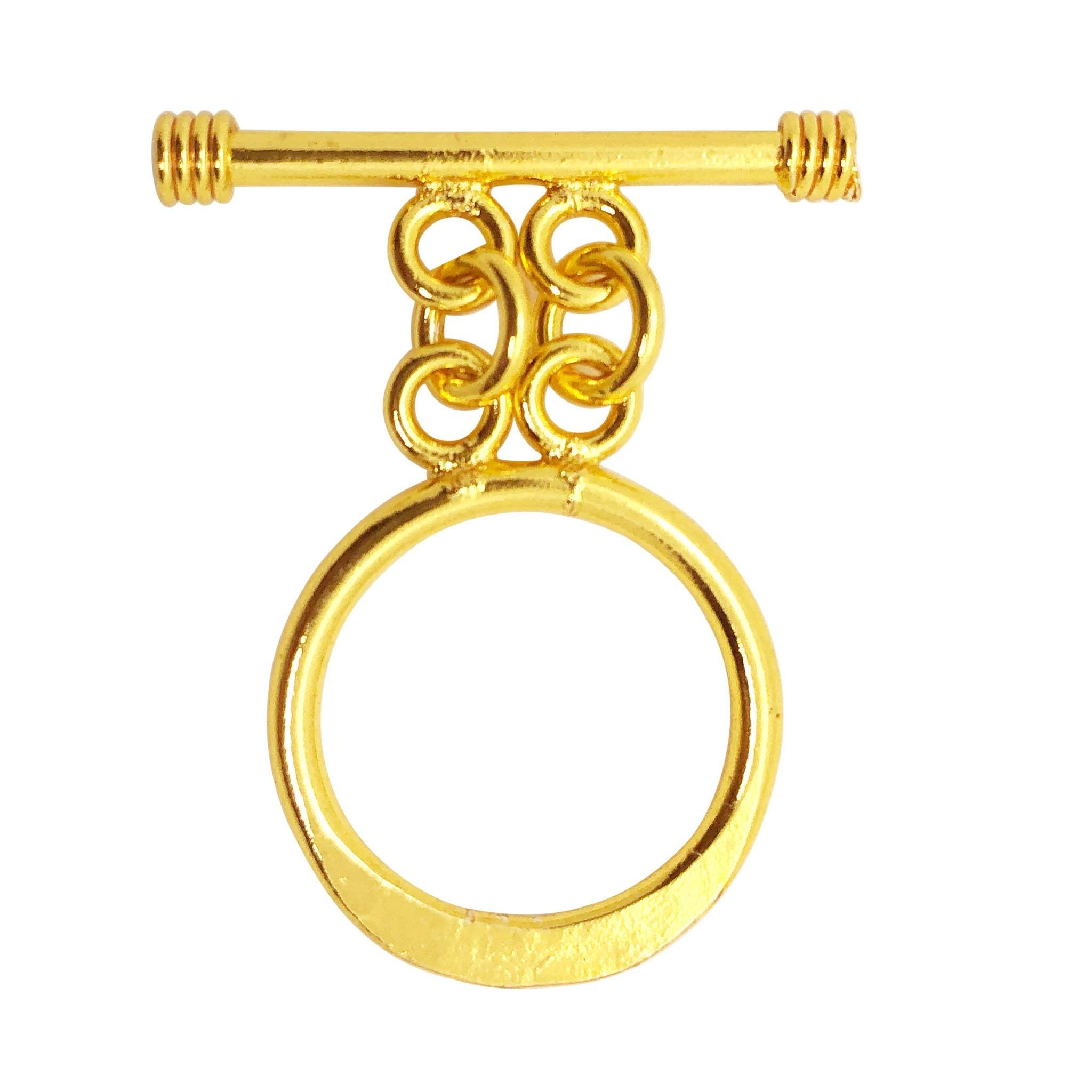 Handmade 18K Gold Overlay Double-Link Toggle Clasp with polished golden finish for bracelets and necklaces