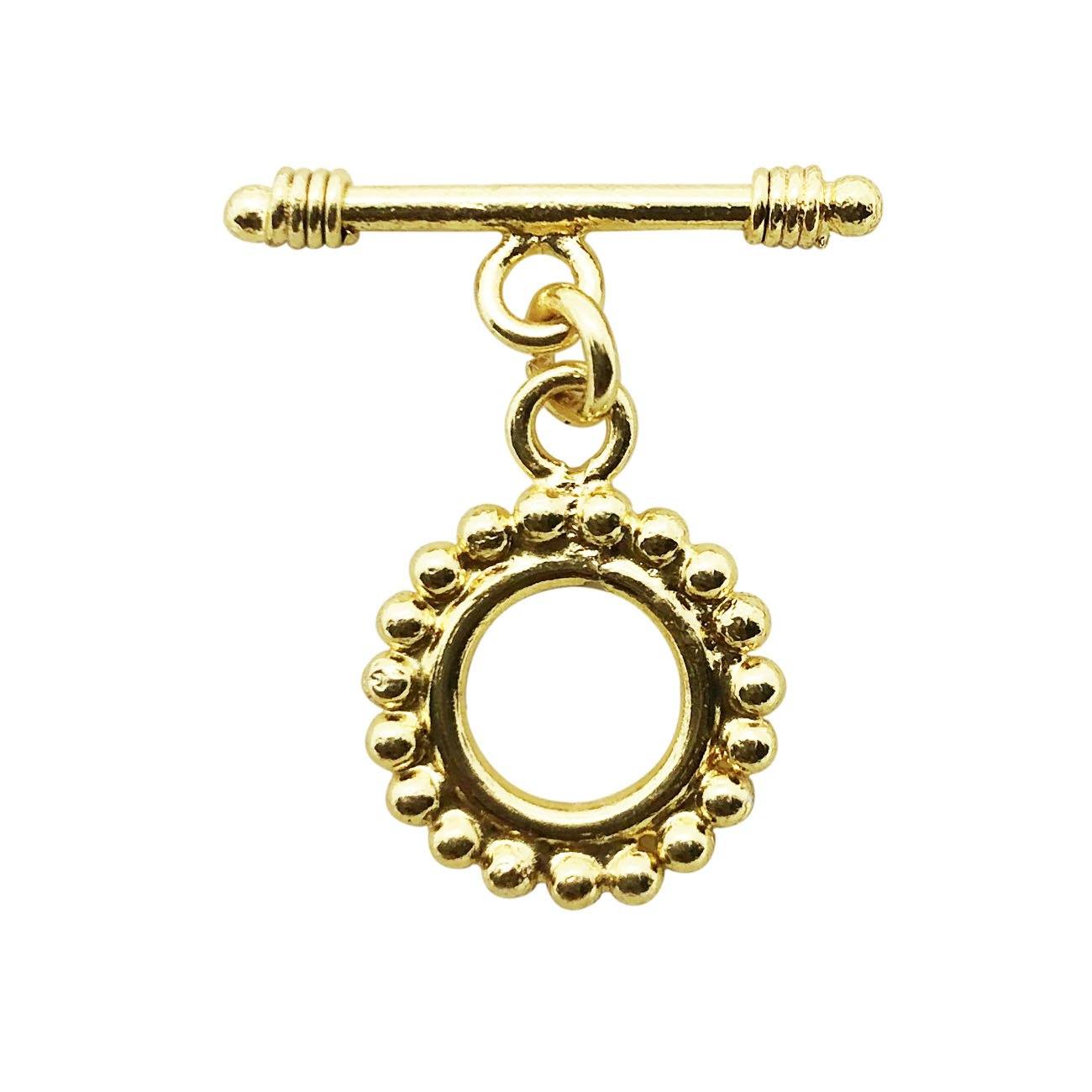 Handmade 18K Gold Overlay Decorative Beaded Toggle Clasp with polished golden finish for bracelets and necklaces