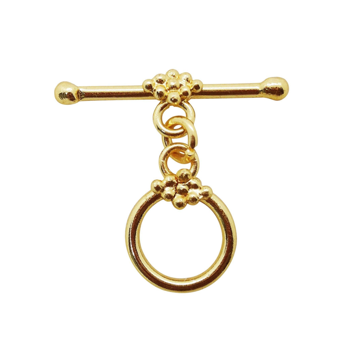 Handmade 18K Gold Overlay Floral-Inspired Beaded Toggle Clasp for bracelets and necklaces, polished golden finish