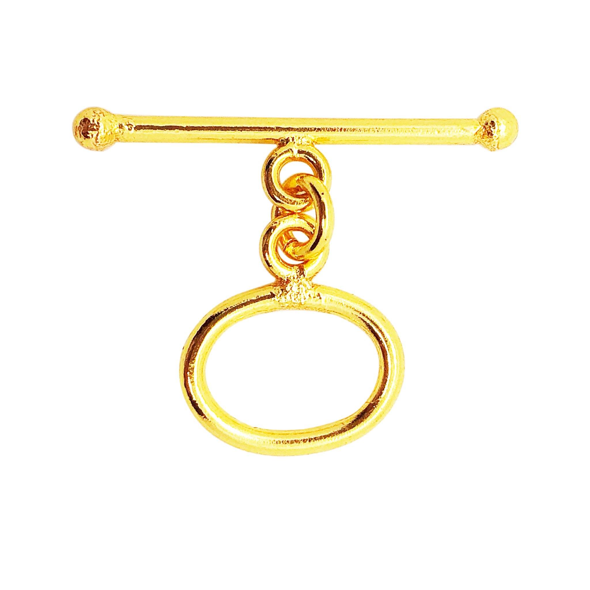 Handmade 18K Gold Overlay Oval Toggle Clasp with smooth golden finish for necklaces and bracelets