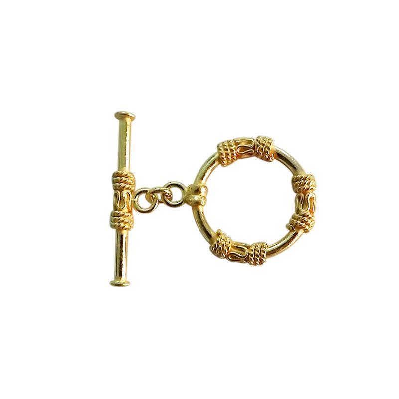 Handmade 18K Gold Overlay Toggle Clasp with decorative rope-style design for jewelry