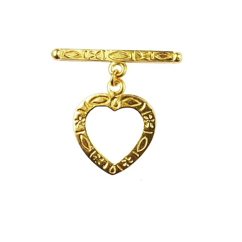 Handmade 18K Gold Overlay Toggle Clasp with engraved heart design for jewelry