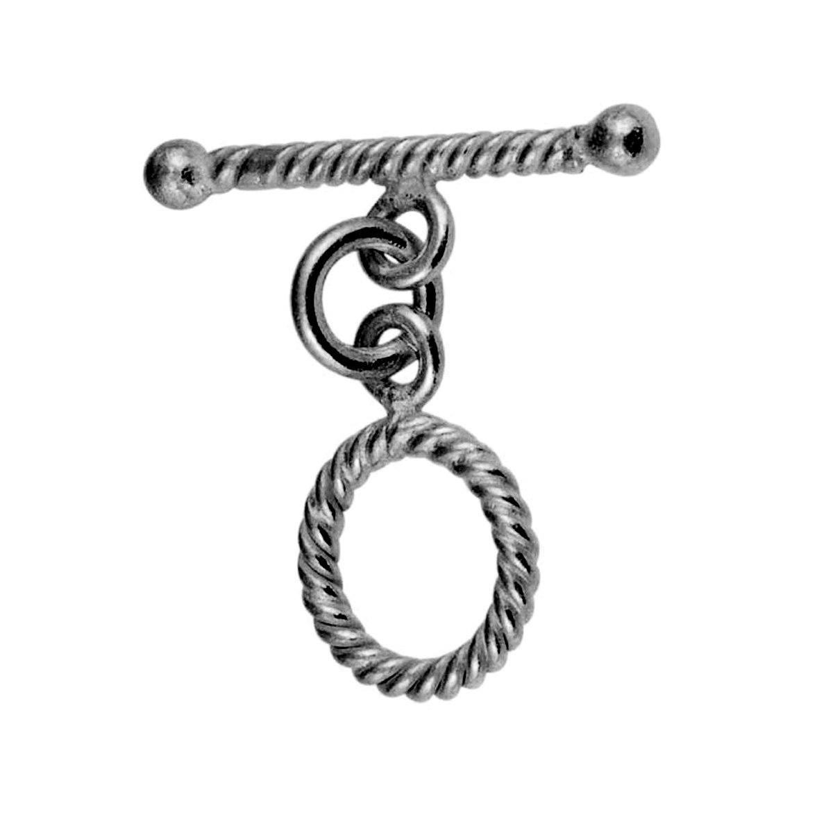 Handmade Black Rhodium Rope Toggle Clasp for jewelry making, twisted rope design, handcrafted in India.