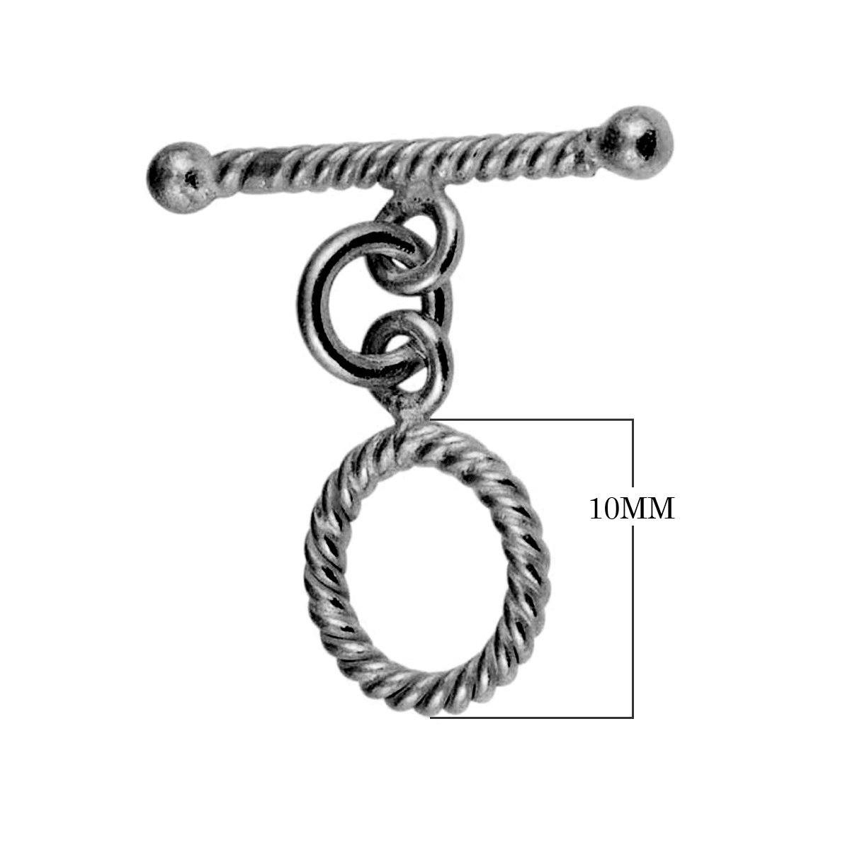 Handmade Black Rhodium Rope Toggle Clasp for jewelry making, twisted rope design, handcrafted in India.