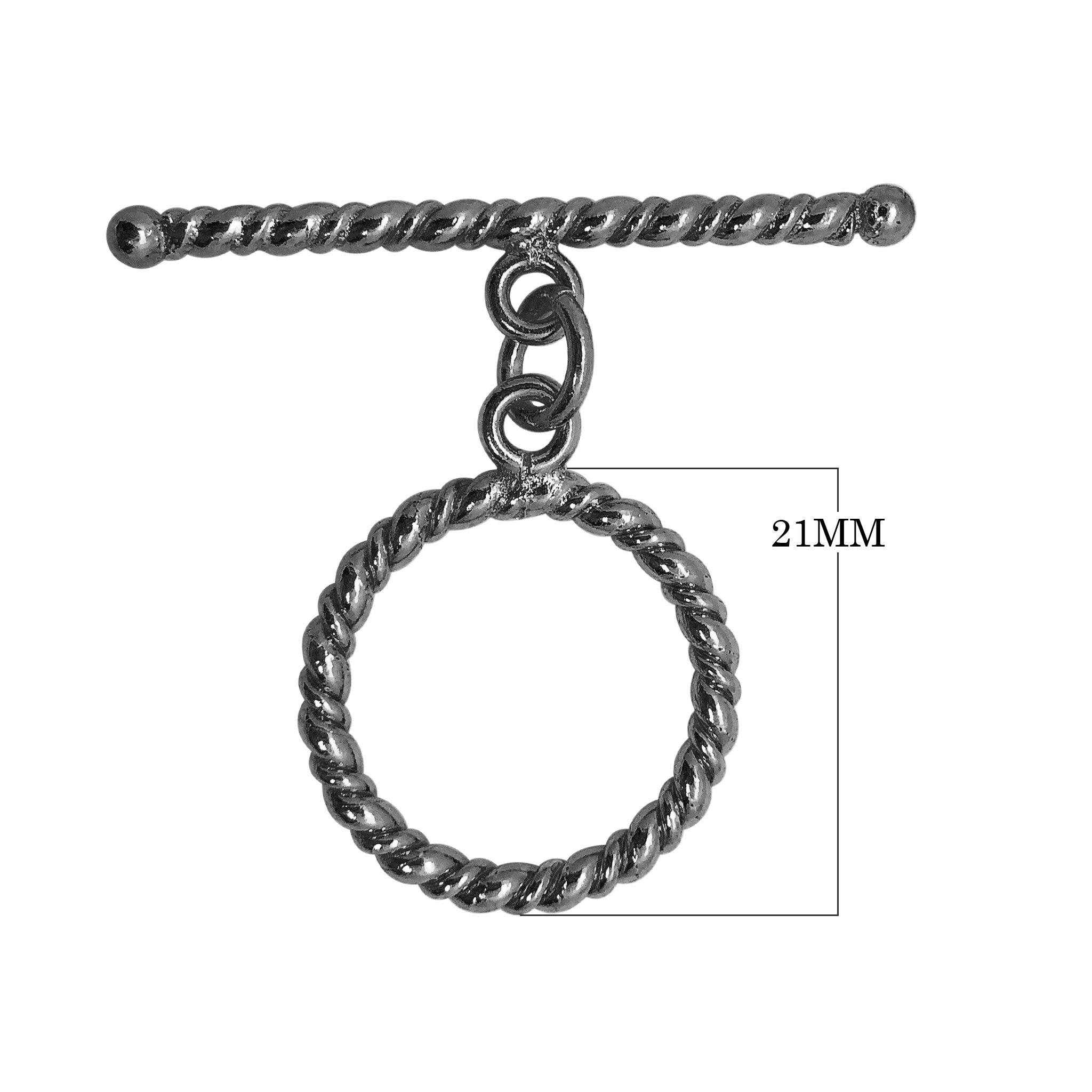 Handcrafted Black Rhodium Overlay toggle clasp from India with twisted rope design for bracelets and necklaces.