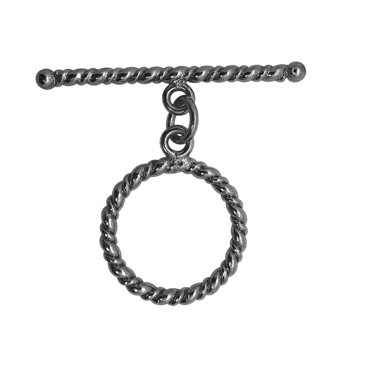 Handcrafted Black Rhodium Overlay toggle clasp from India with twisted rope design for bracelets and necklaces.
