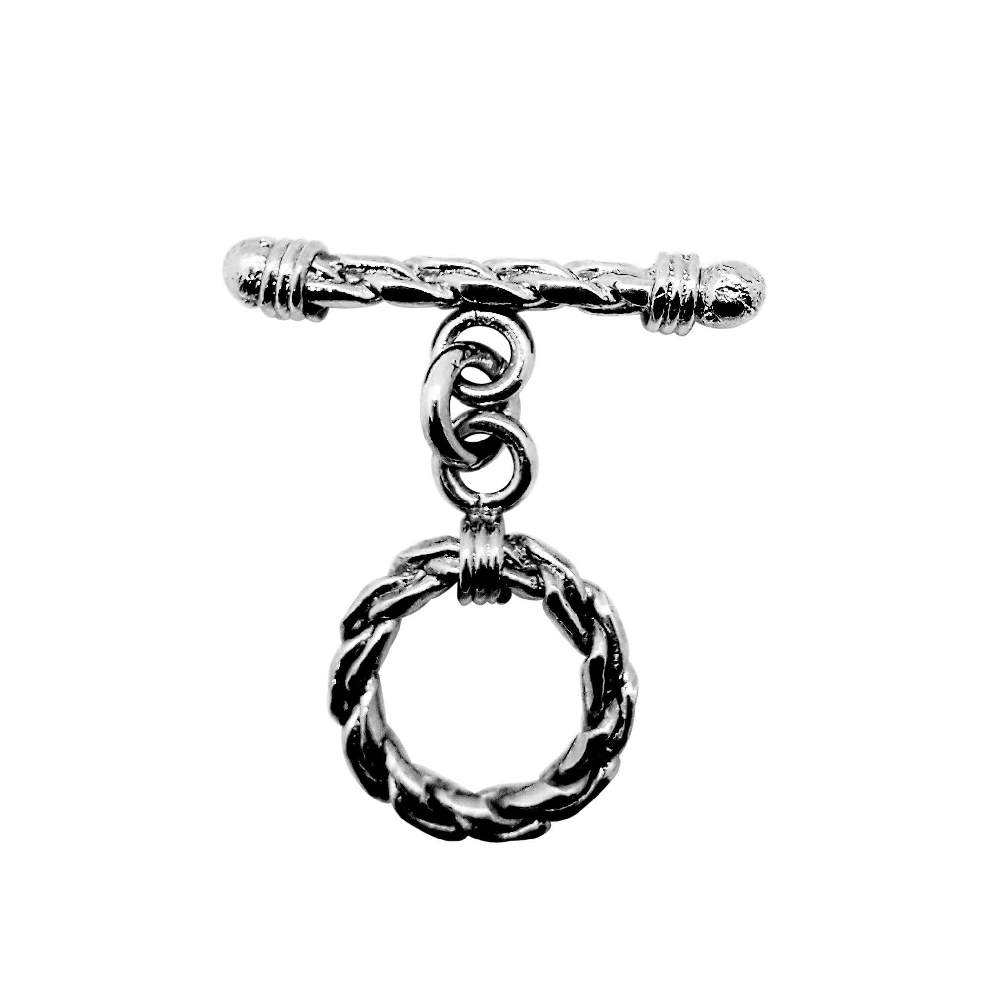 Handcrafted Black Rhodium Overlay toggle clasp from India with braided circular ring and textured bar for jewelry designs.
