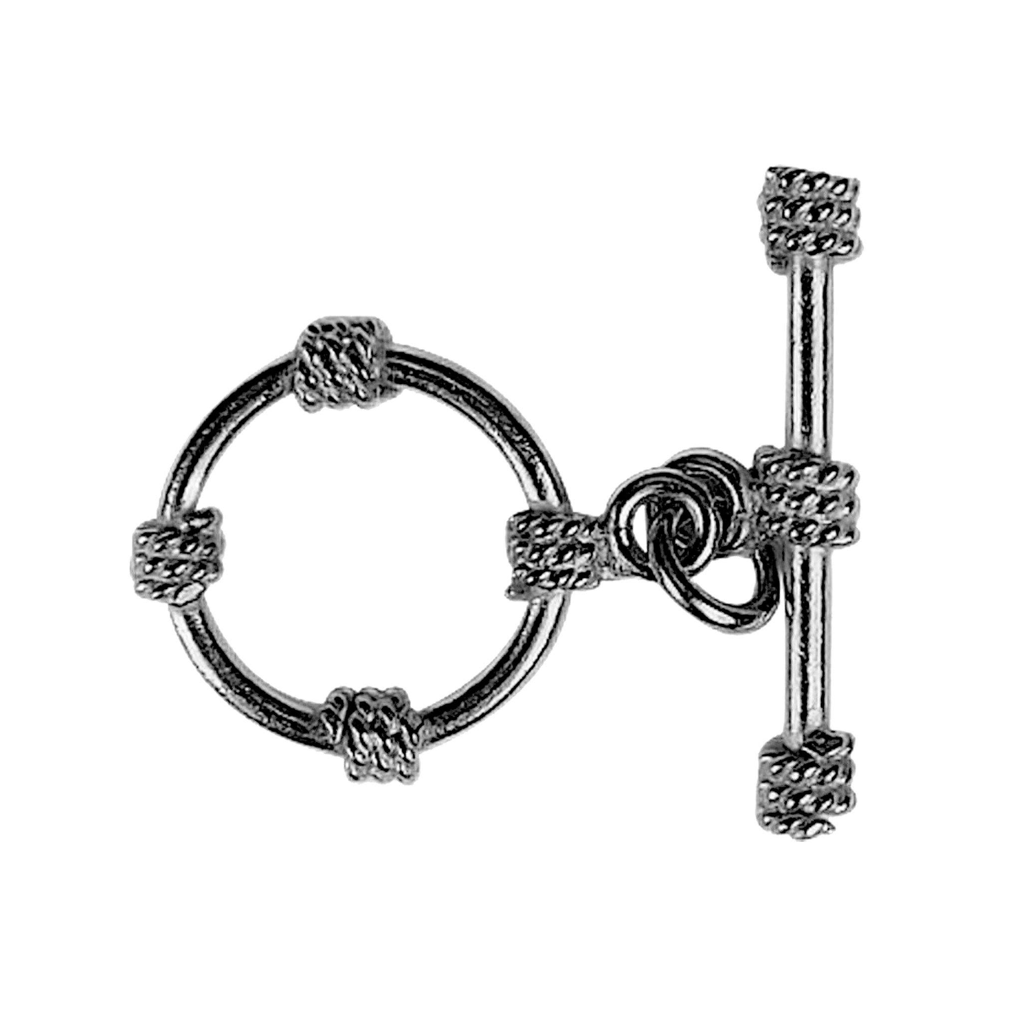 Handcrafted Black Rhodium Overlay toggle clasp from India with textured circular ring design for jewelry closures.