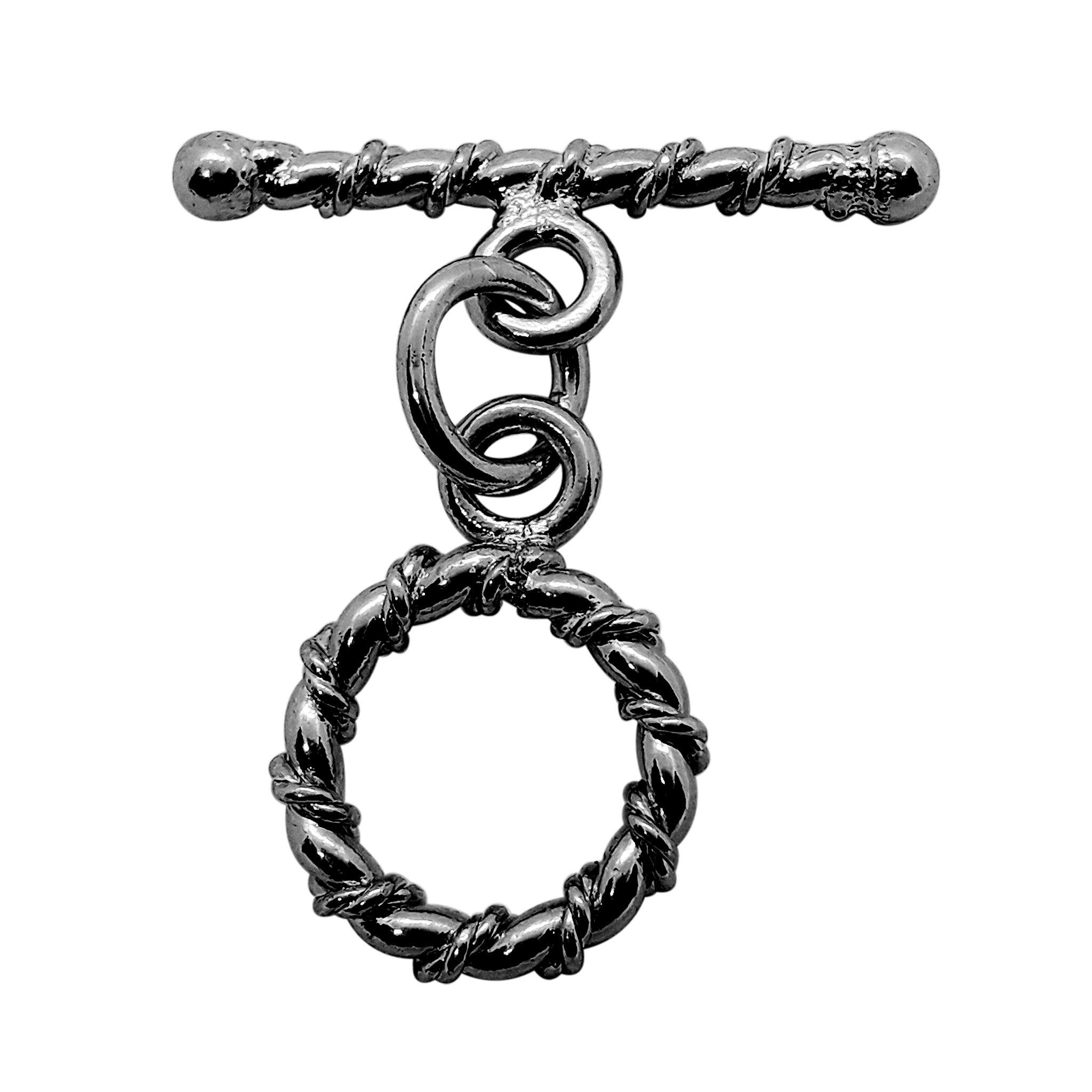 Handcrafted Black Rhodium Overlay toggle clasp from India with rope twist circular design for bracelets and necklaces.