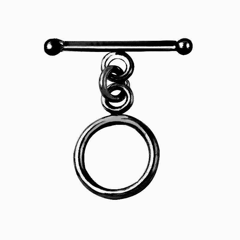 Handcrafted Black Rhodium Overlay toggle clasp from India with classic circular ring and polished bar design.