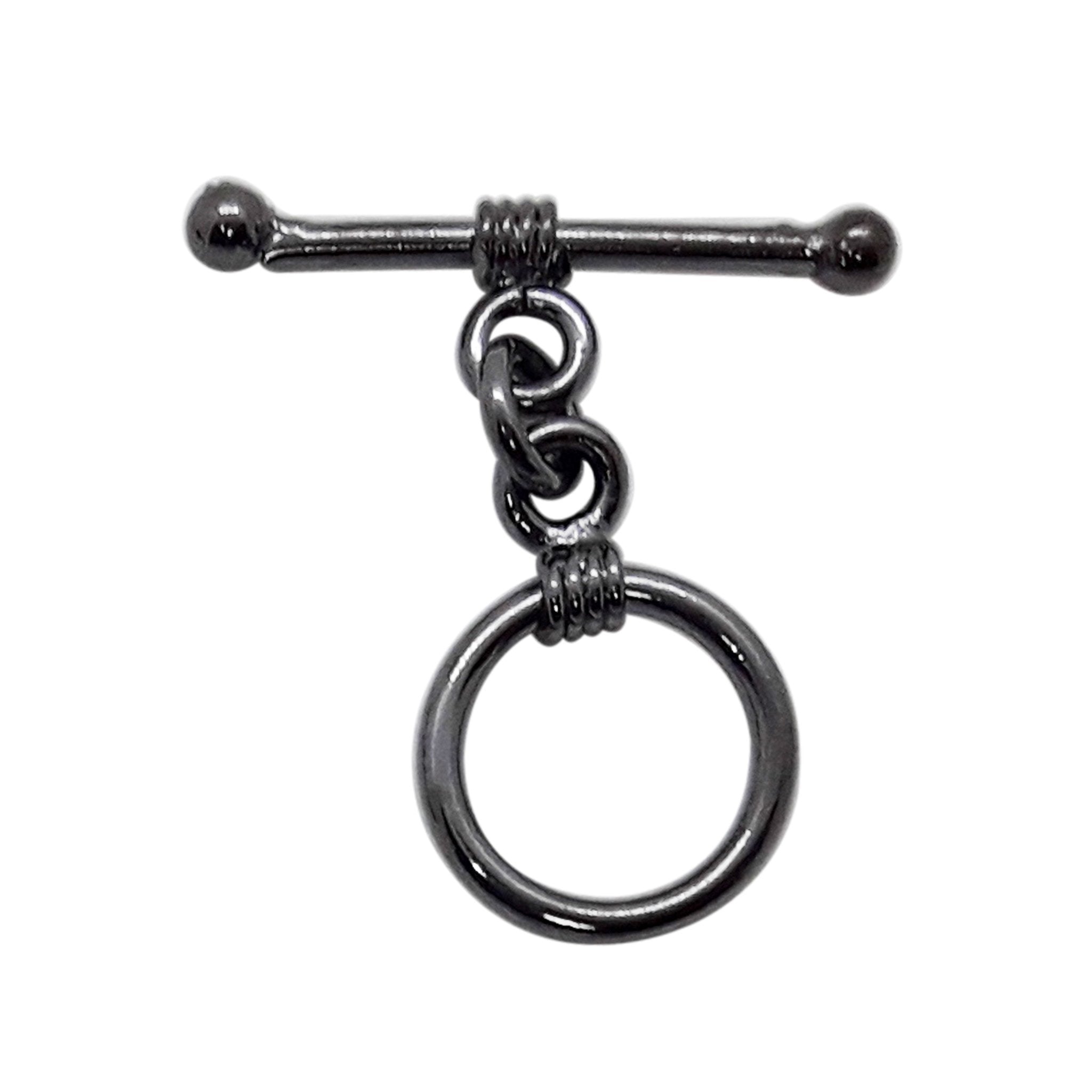 Handcrafted Black Rhodium Overlay toggle clasp from India with wrapped circular design for bracelets and necklaces.