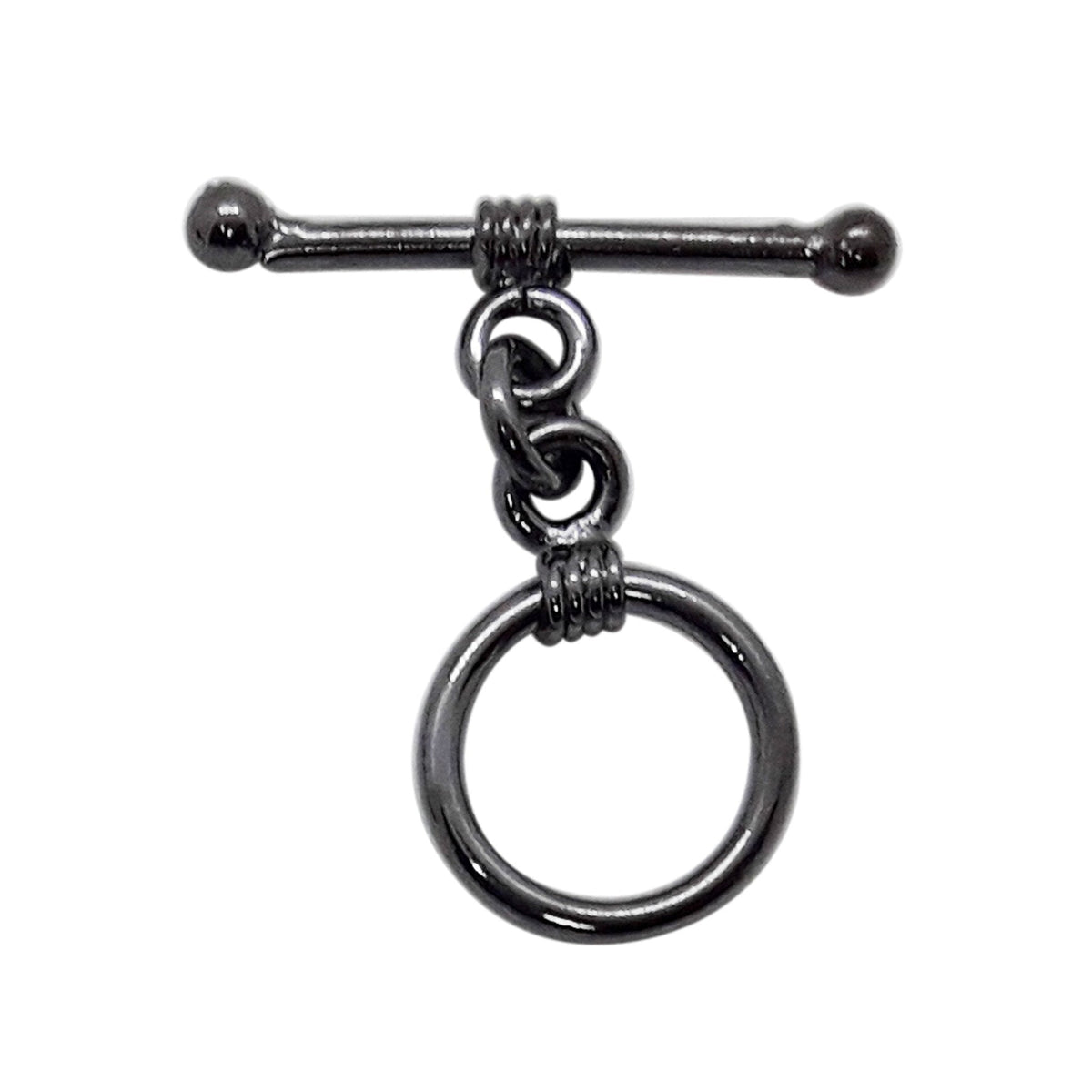 Handcrafted Black Rhodium Overlay toggle clasp from India with wrapped circular design for bracelets and necklaces.