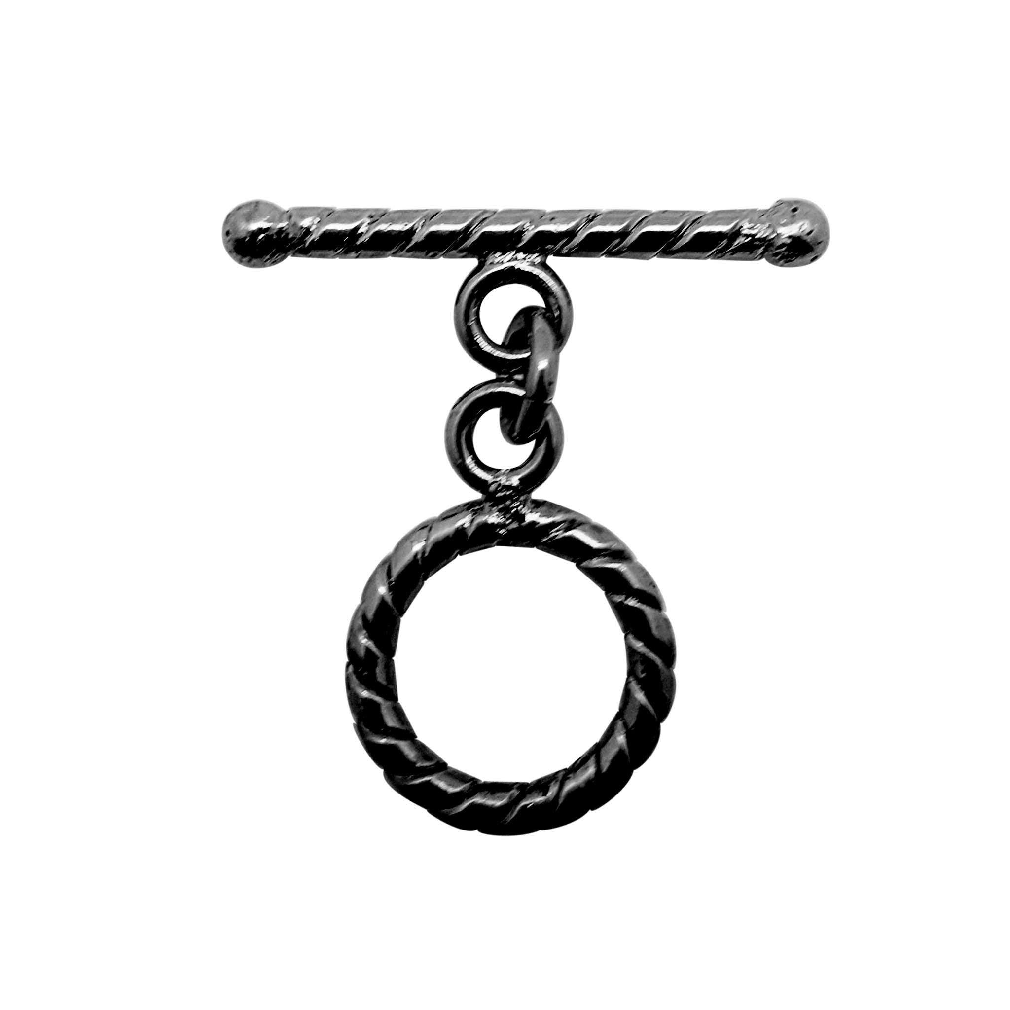 Handcrafted Black Rhodium Overlay toggle clasp from India with twisted rope circular design for bracelets and necklaces.