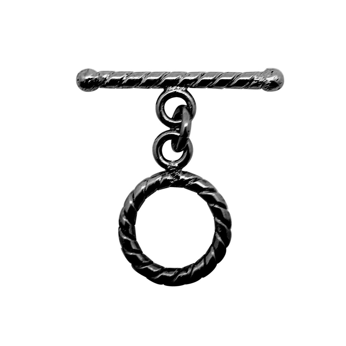 Handcrafted Black Rhodium Overlay toggle clasp from India with twisted rope circular design for bracelets and necklaces.