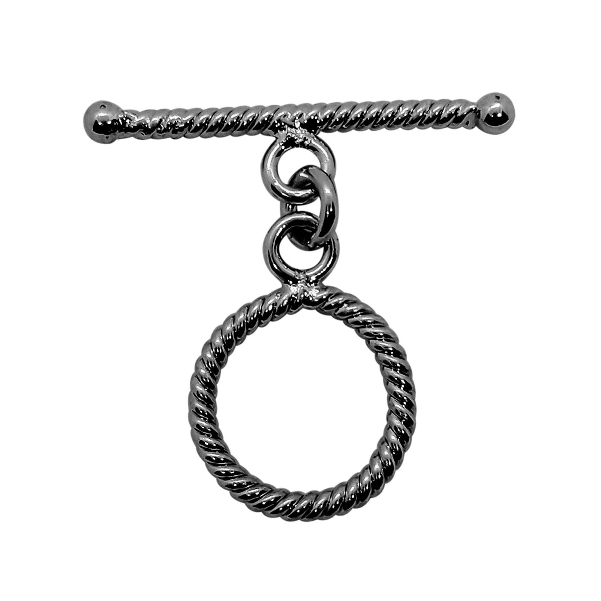 Handcrafted Black Rhodium Overlay toggle clasp from India with rope pattern circular ring and bar design.