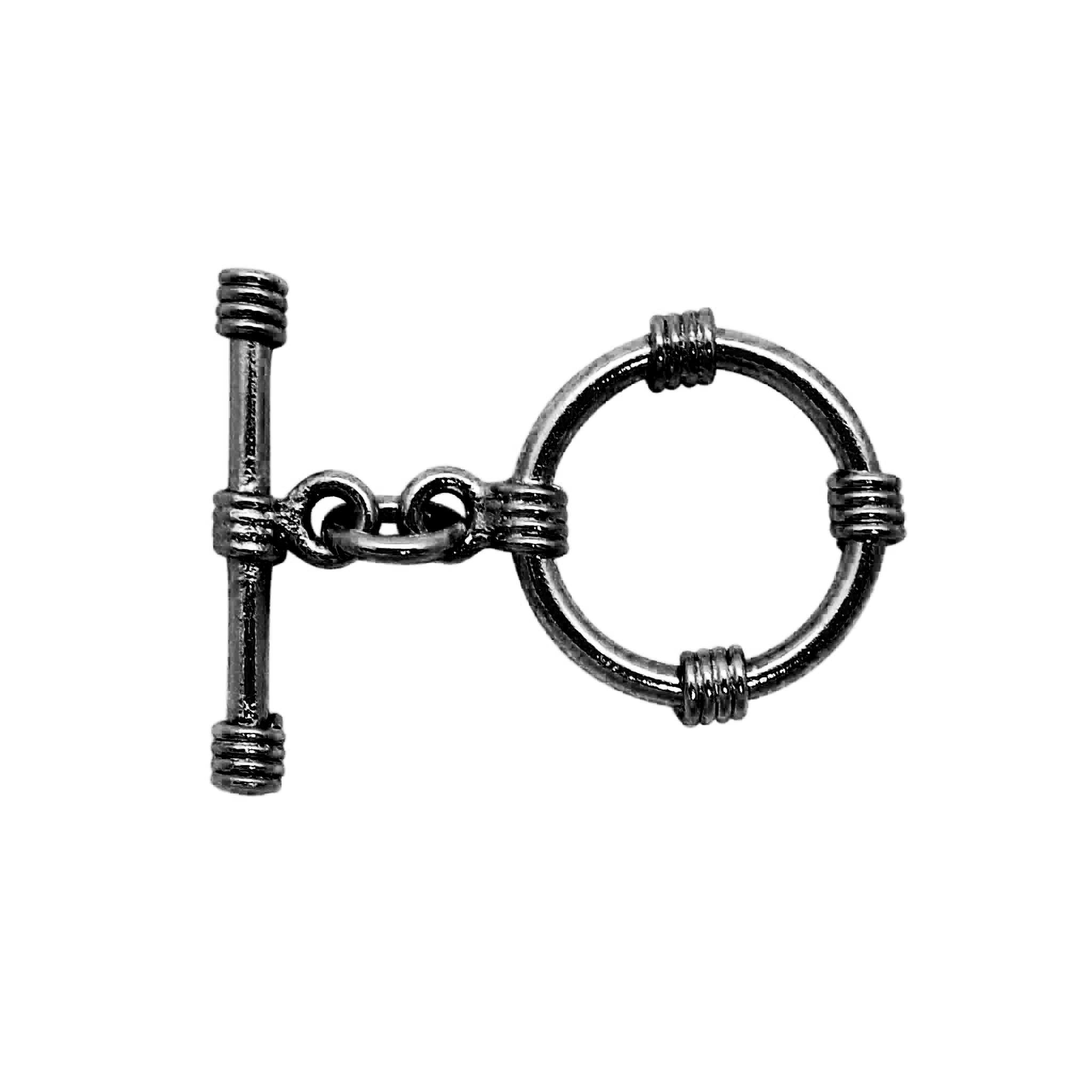 Handcrafted Black Rhodium Overlay toggle clasp from India with circular wrapped design for bracelets and necklaces.