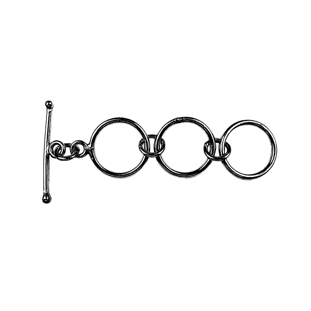Handcrafted Black Rhodium Overlay toggle clasp from India featuring triple circular links and slim bar closure for jewelry.