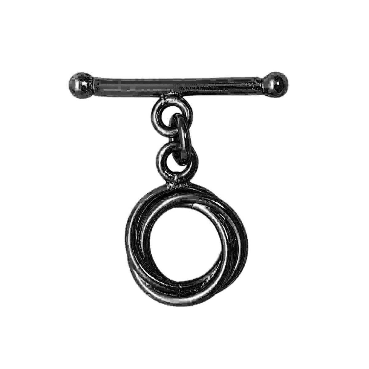 Handcrafted Black Rhodium Overlay toggle clasp from India with double loop circular connector and slim bar design for bracelets and necklaces.
