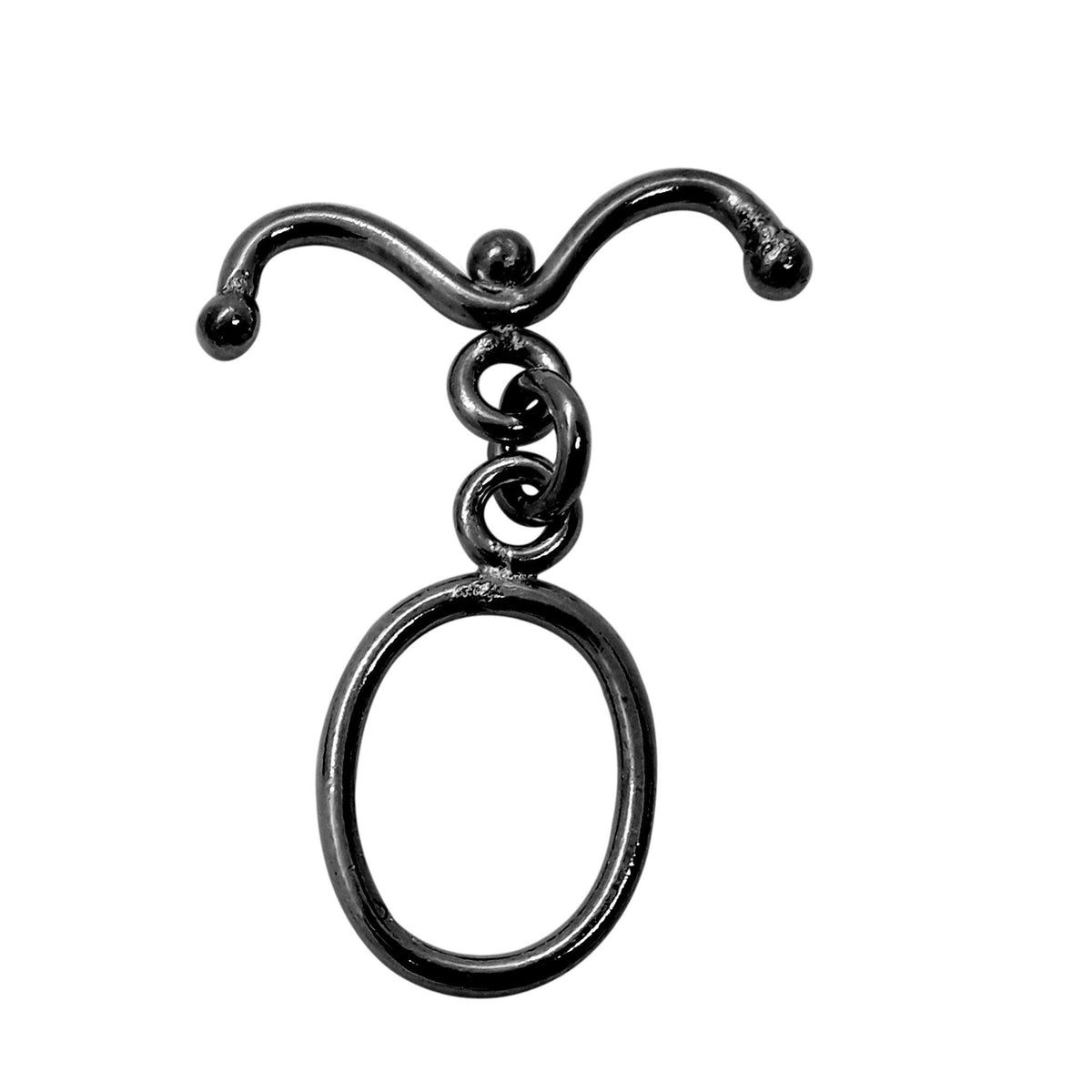 Handcrafted Black Rhodium Overlay toggle clasp with oval ring and curved bar, made in India.