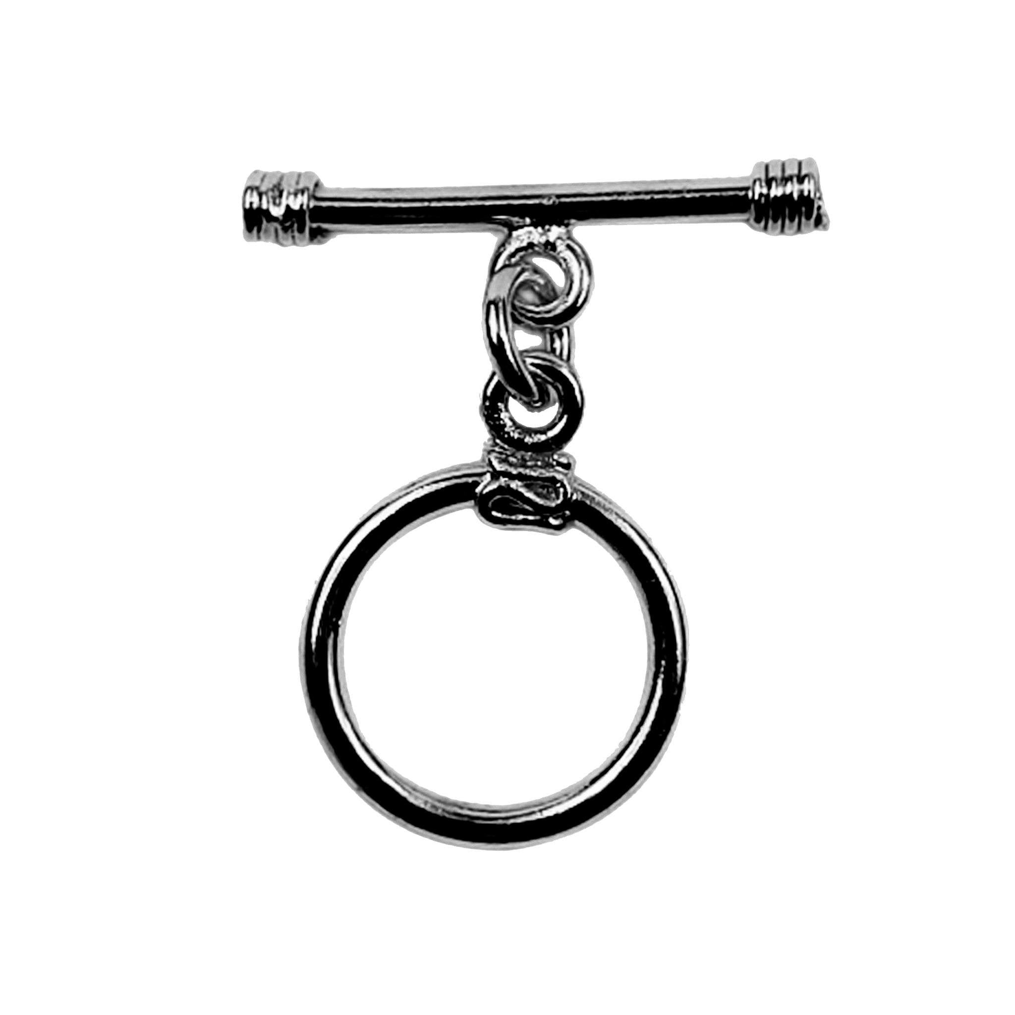 Handcrafted Black Rhodium Overlay circular toggle clasp with straight bar, made in India.