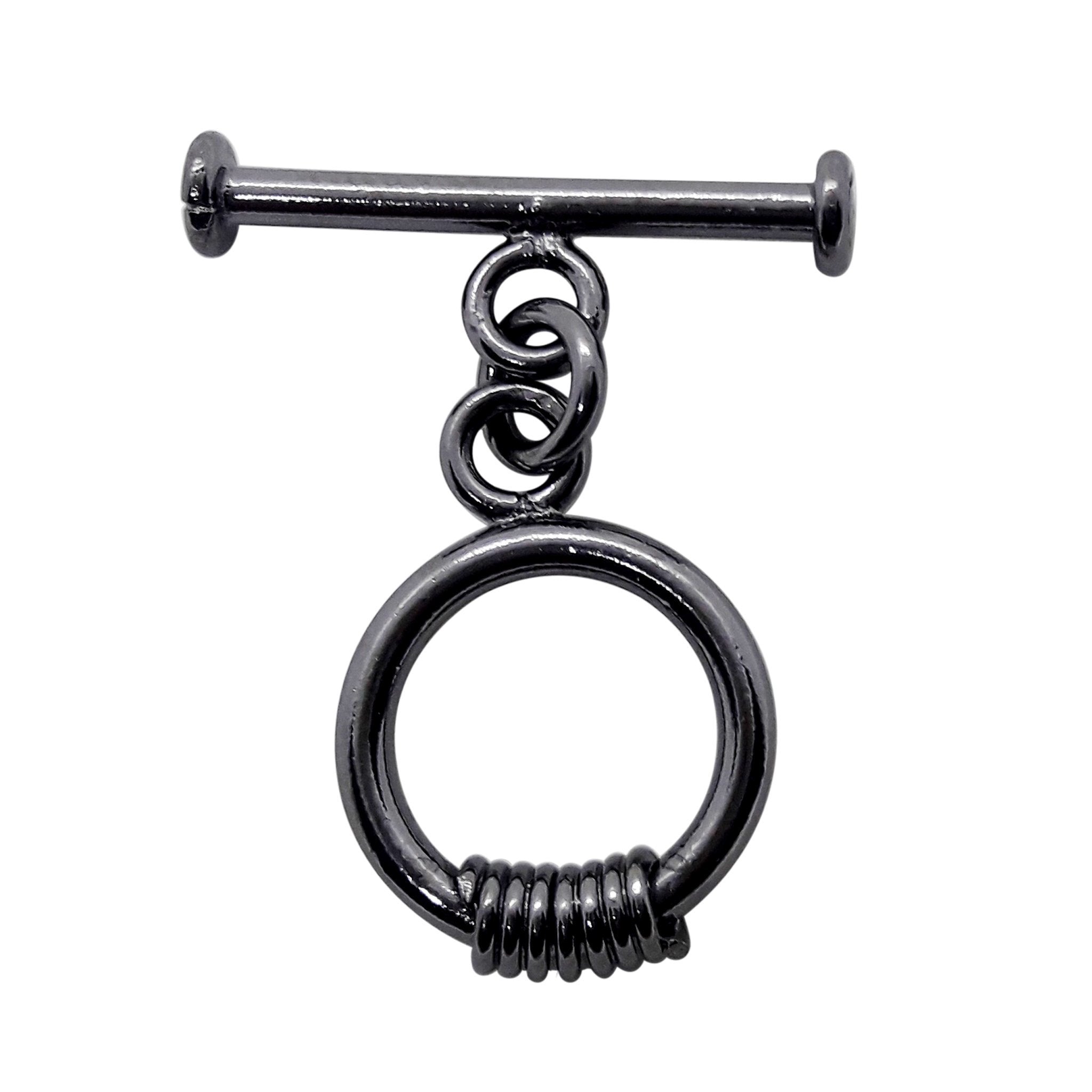 Handcrafted Black Rhodium Overlay circular toggle clasp with coil accents, made in India.